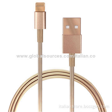 Golden Lightning USB Cable with OEM, Plastic Cover to Protect Interface